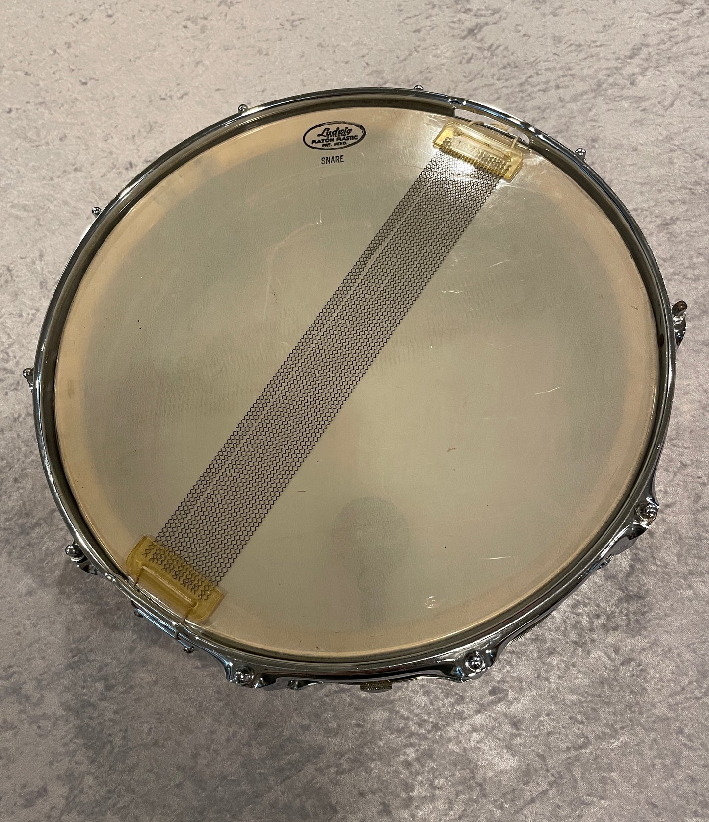 1958-60 Ludwig Trans Badge Super 401 5x14 Lacquered Brass Supraphonic Snare Drum