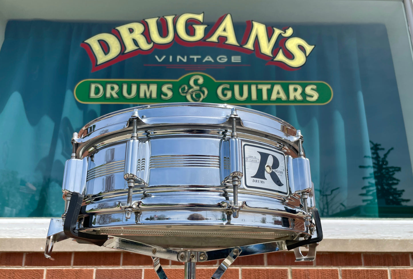 Vintage Rogers 5x14 Dynasonic "Big R" Snare Drum Chrome Over Brass
