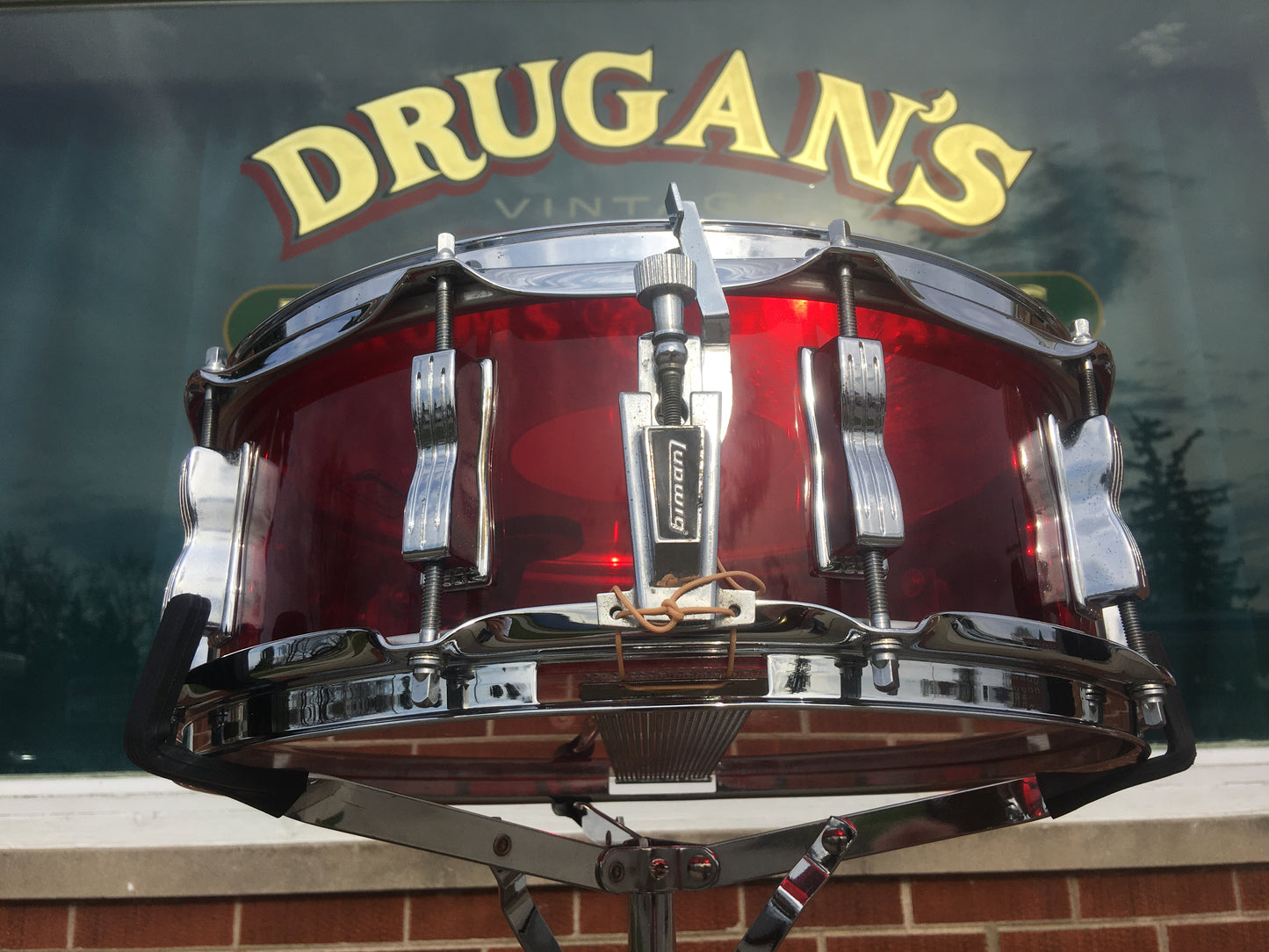 1970s Ludwig 5x14 Vistalite 10 Lug Snare Drum Red