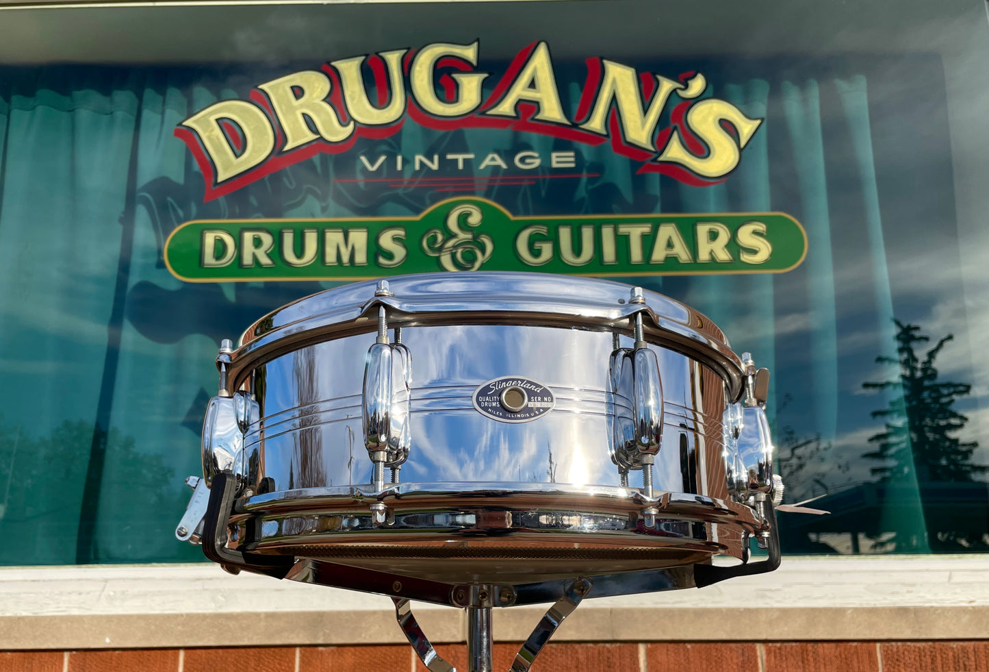 1970s Slingerland No. 130 Gene Krupa 5x14 Sound King Chrome Over Brass Snare Drum w/ Zoomatic Strainer