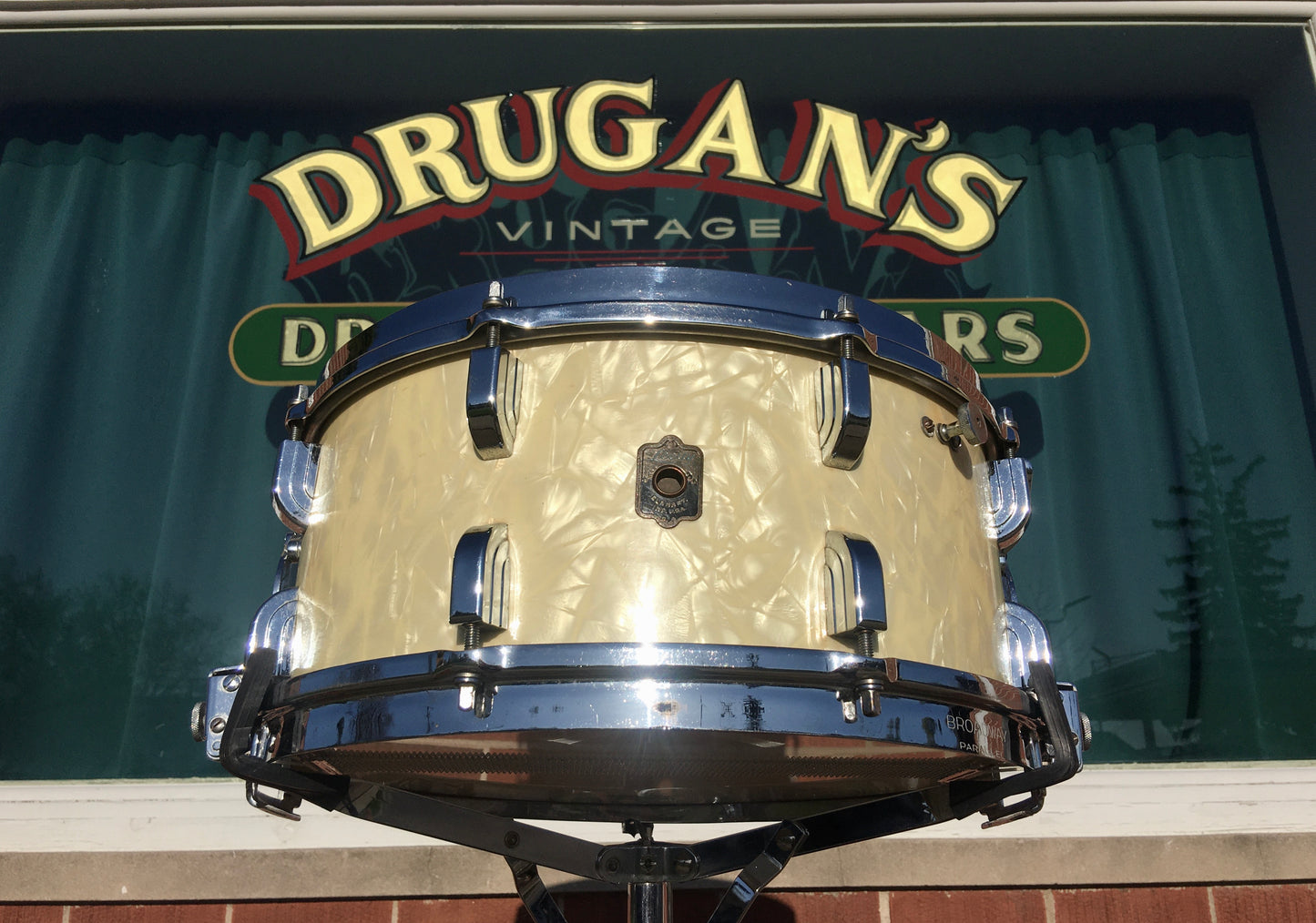 1939 Leedy 6.5x14 Broadway Parallel Snare Drum White Marine Pearl