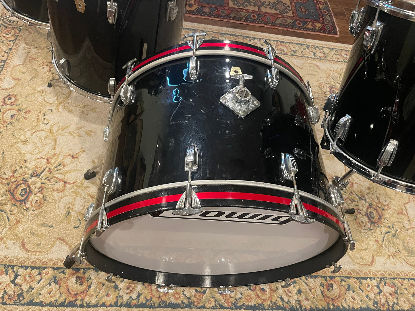 1980s Ludwig Monroe Badge Drum Set Black Cortex 26/15/18/20