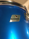 1970s Ludwig Silver Badge Quadra Plus 3 Ply Drum Set Blue Silk 22/13/14/15/16/18