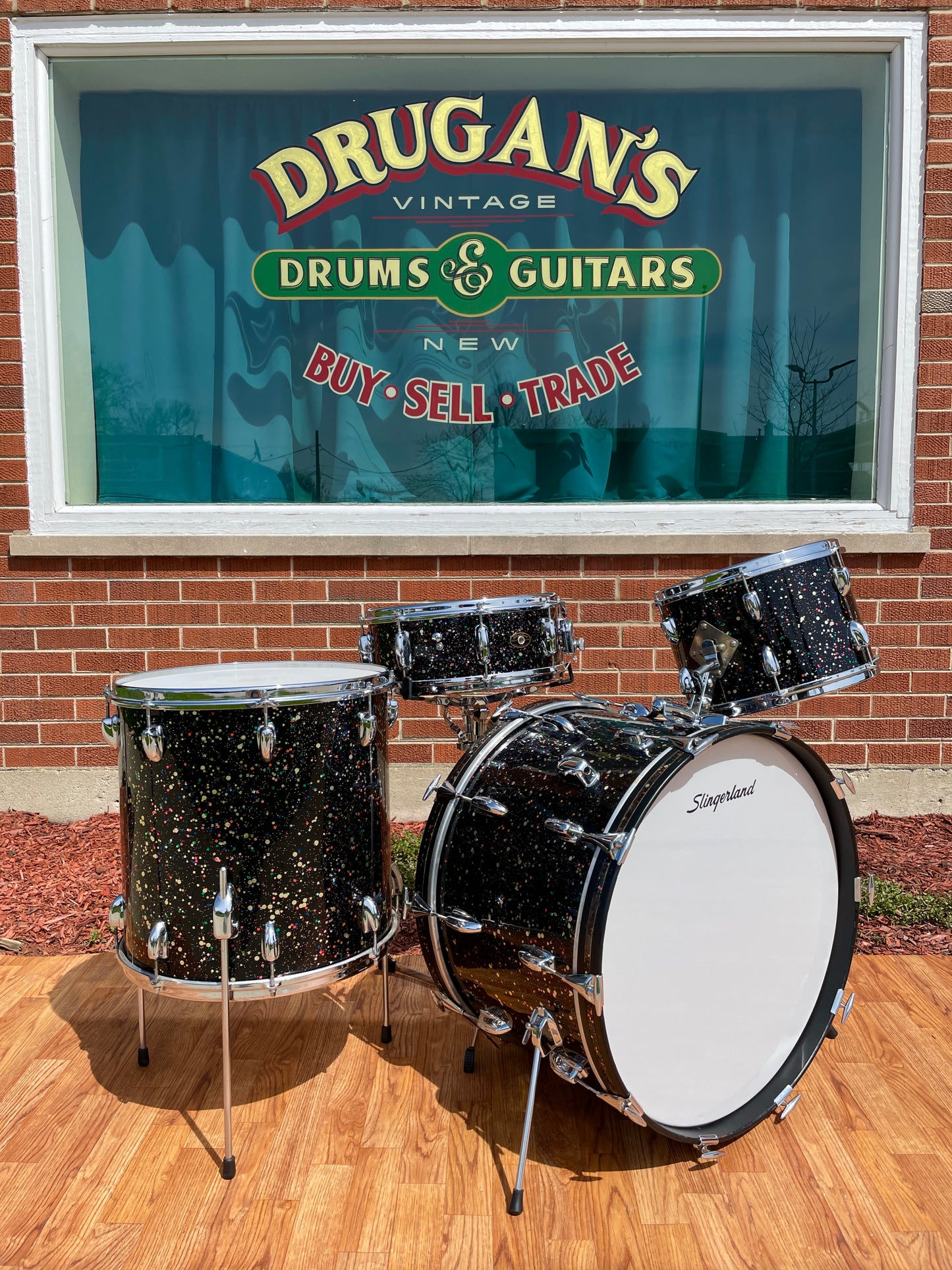 Early 1960s Slingerland Gene Krupa Deluxe Outfit No. 1-N Drum Set Mardi Gras Pearl 22/13/16/5.5x14