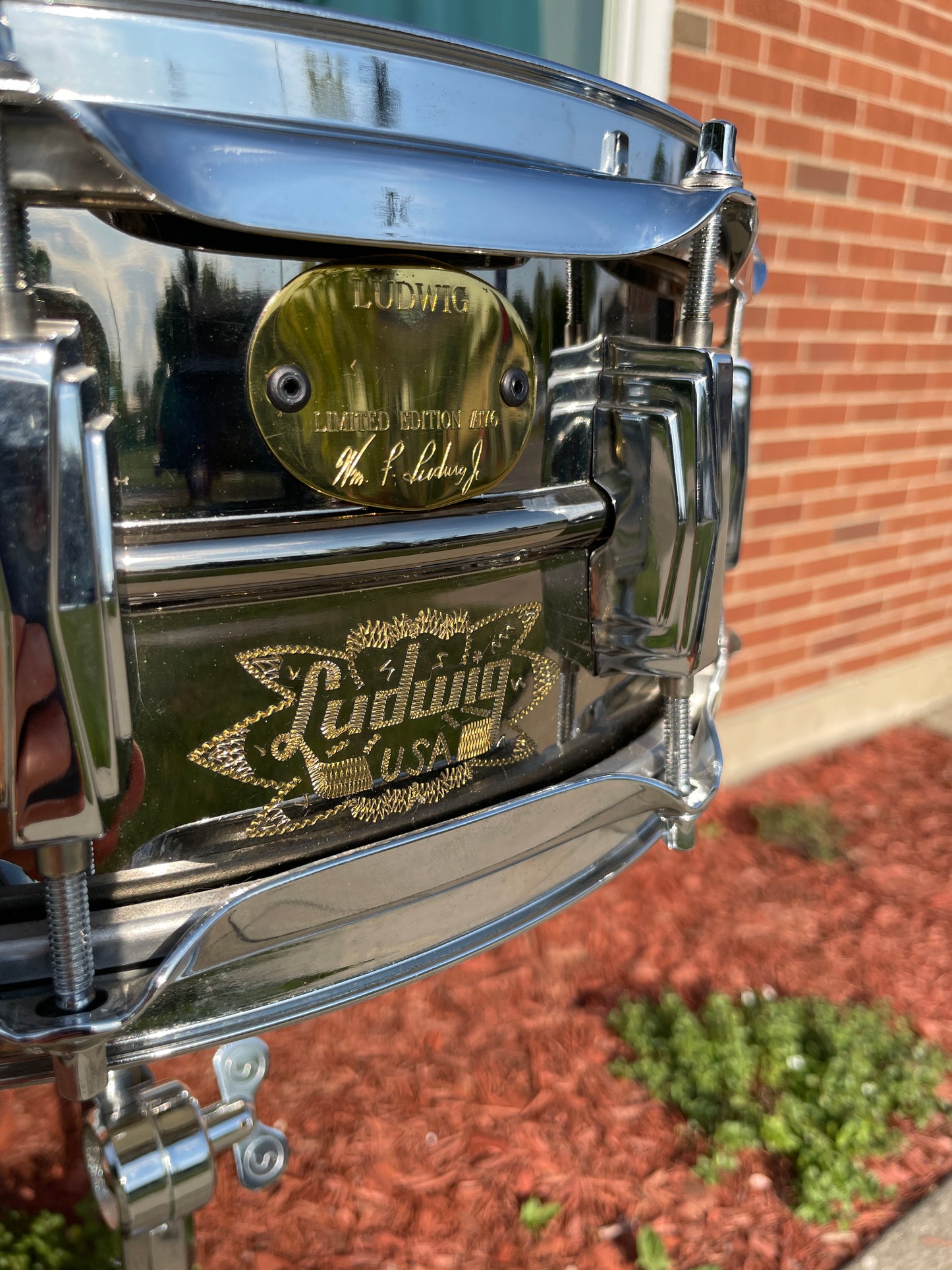 N.O.S. 1990s Ludwig 5x14 Wm. F. Ludwig II Signed Limited Edition Floral Engraved Black Beauty Snare Drum w/ Case