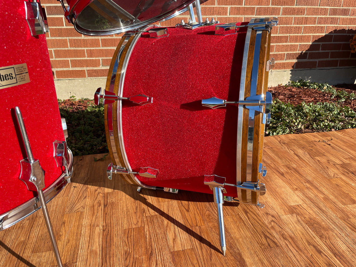 1970s Fibes Fiberglass Drum Set FiVel Red Plush 22/12/13/16