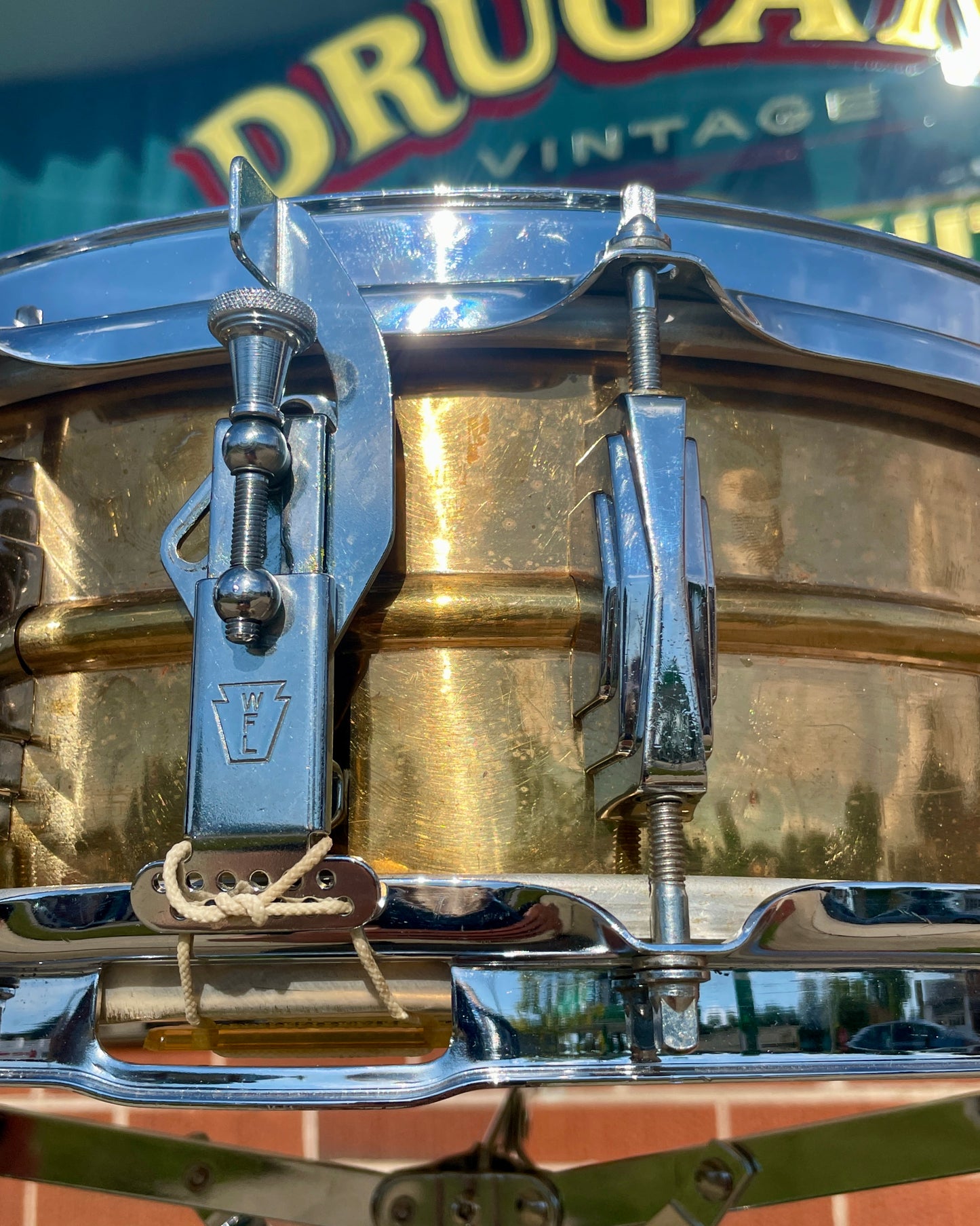1958-60 Ludwig Trans Badge Super 401 5x14 Lacquered Brass Supraphonic Snare Drum