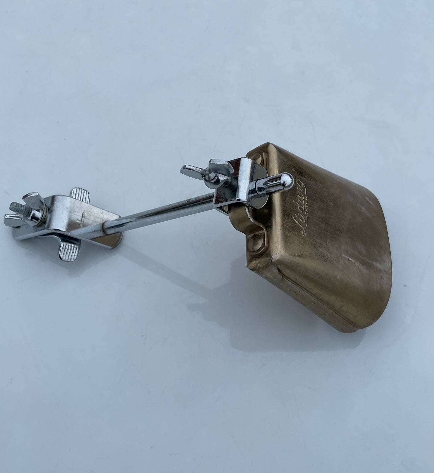 1960s Ludwig 4" Script Logo Gold Tone Cow Bell w/ Bracket Golden Tone