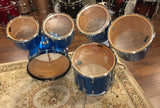 1970s Ludwig Silver Badge Quadra Plus 3 Ply Drum Set Blue Silk 22/13/14/15/16/18