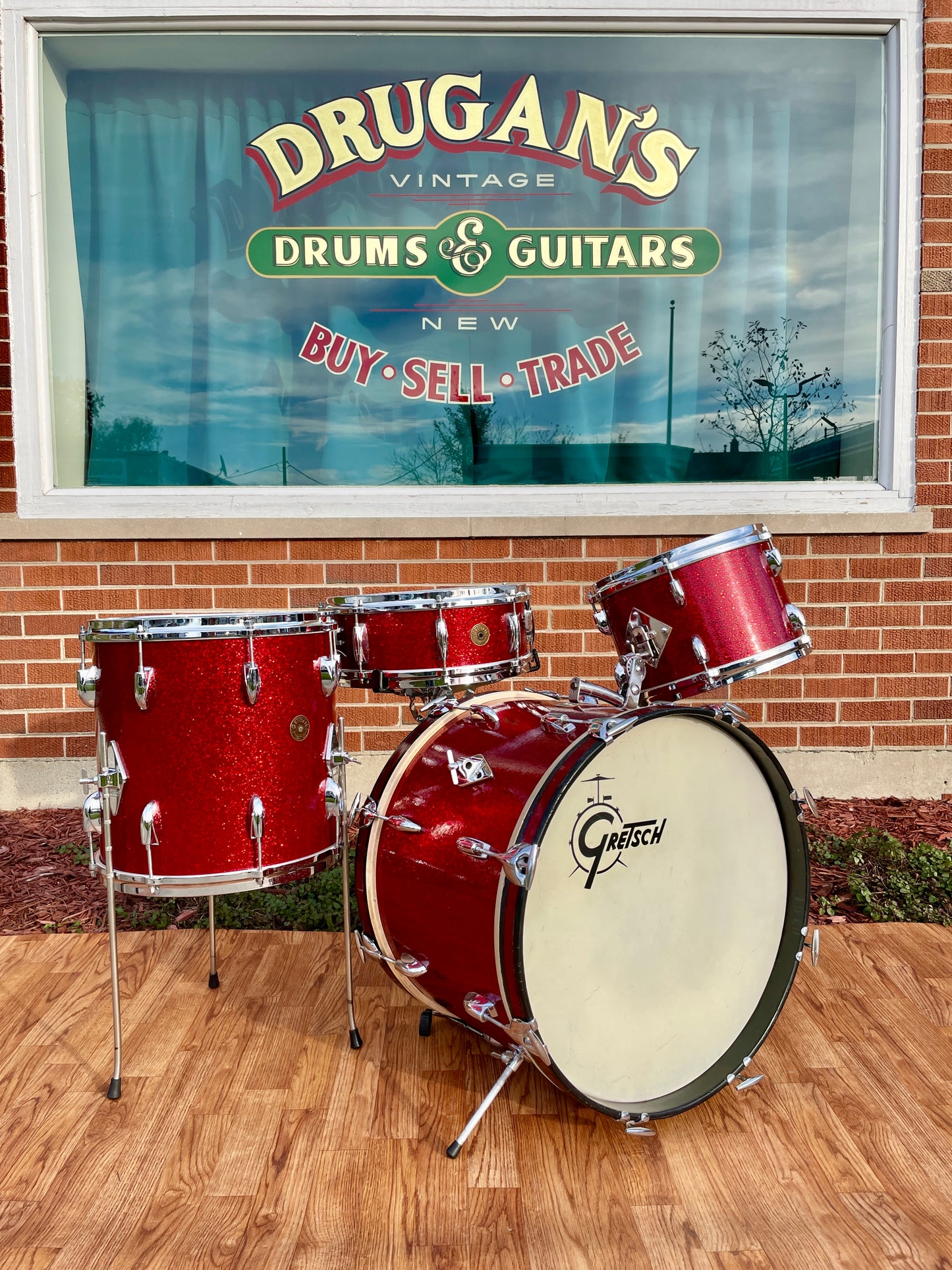 1960s Gretsch Progressive Jazz Drum Set Red Sparkle