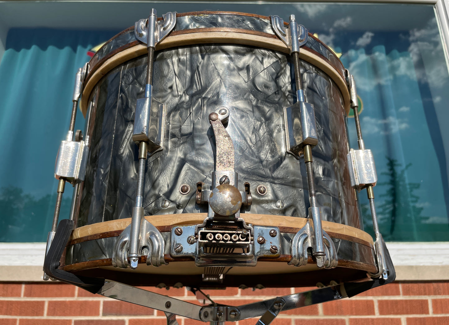 1937 Leedy 8x14 Pre-War Broadway Swingster Parallel Solid Shell Snare Drum Black Dimond Pearl