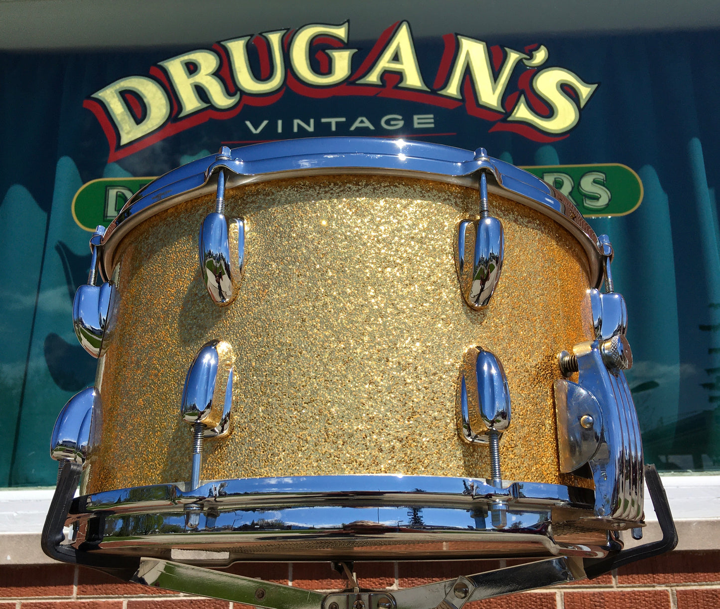 1960-62 Slingerland Super Gene Krupa 8x14 Gold Sparkle Radio King Snare Drum