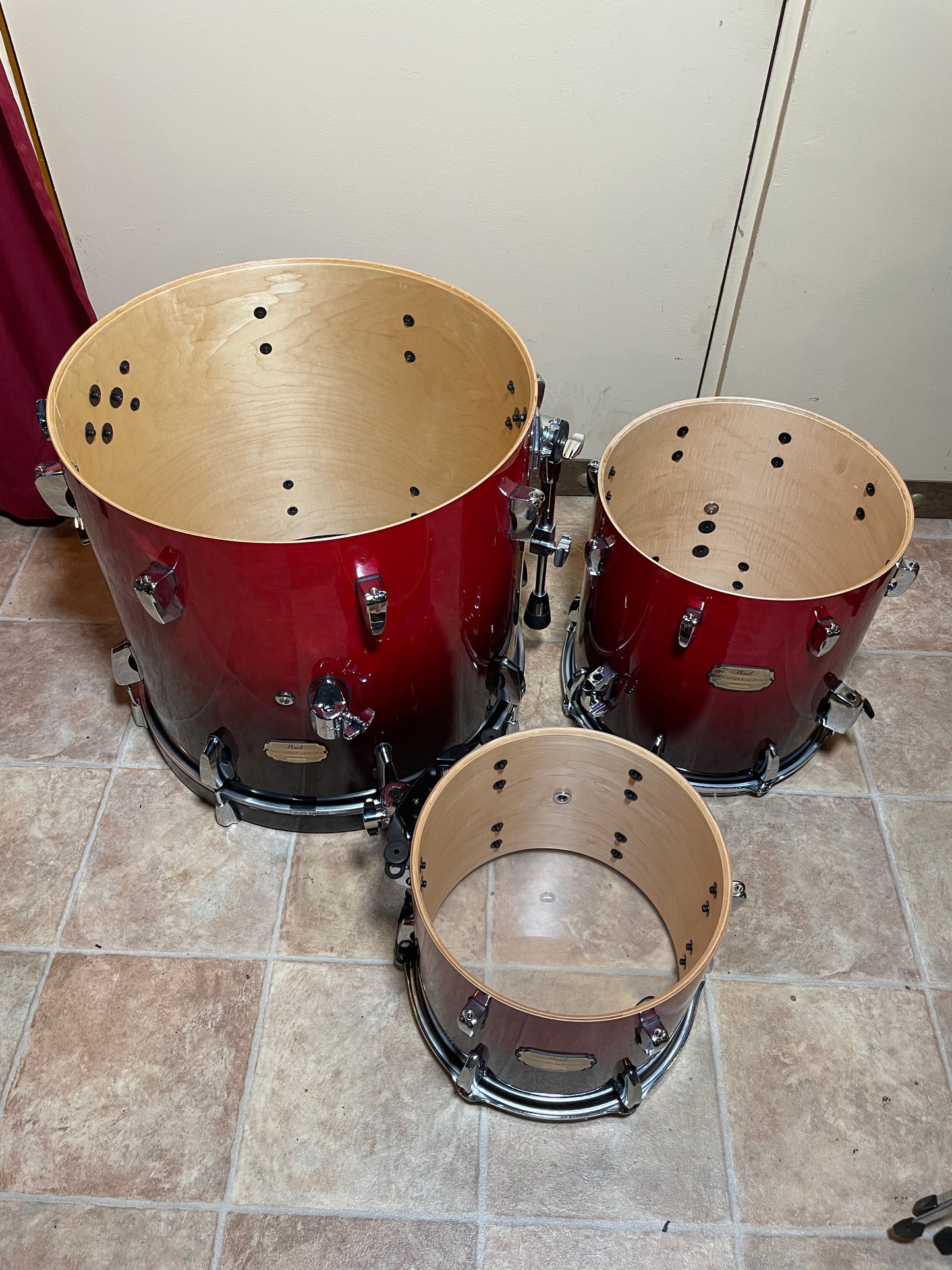 Pearl Session Custom Drum Set Cranberry Fade Red Burst 20/12/14