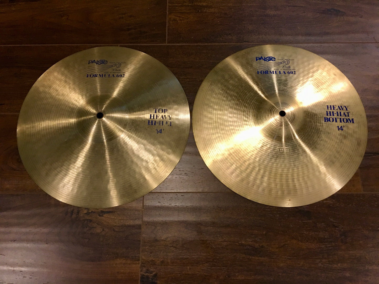 14" 1985 Paiste Blue Label Formula 602 Heavy Hi-Hat Cymbals 1074/1148g