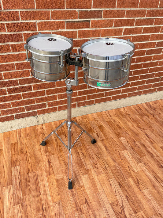 1970s LP Tito Puente 9-1/4" & 10-1/4" Timbalitos w/ Stand Green Label Timbales