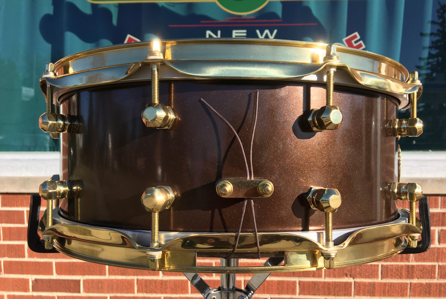 Doc Sweeney 5.5x14 Custom One-Off Spun Brass Shell Snare Drum Metallic Bronze Sparkle 19lbs!