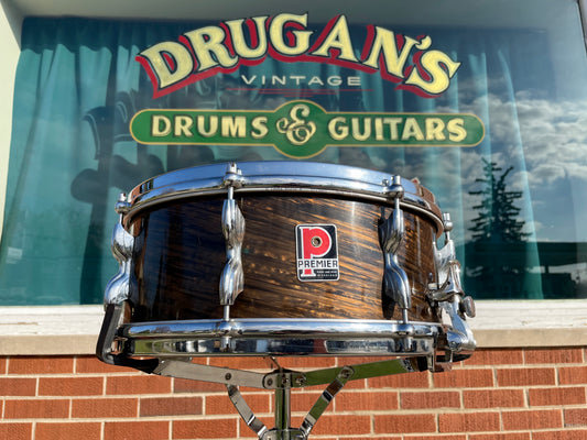 1960s Premier Royal Ace 5.5x14 Snare Drum Mahogany Duroplastic Root Beer Swirl Ringo Rootbeer