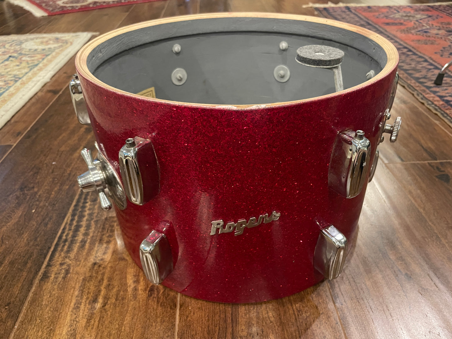 1960s Rogers 9x13 Holiday Tom Drum Sparkling Red Pearl Cleveland Glass Glitter Sparkle