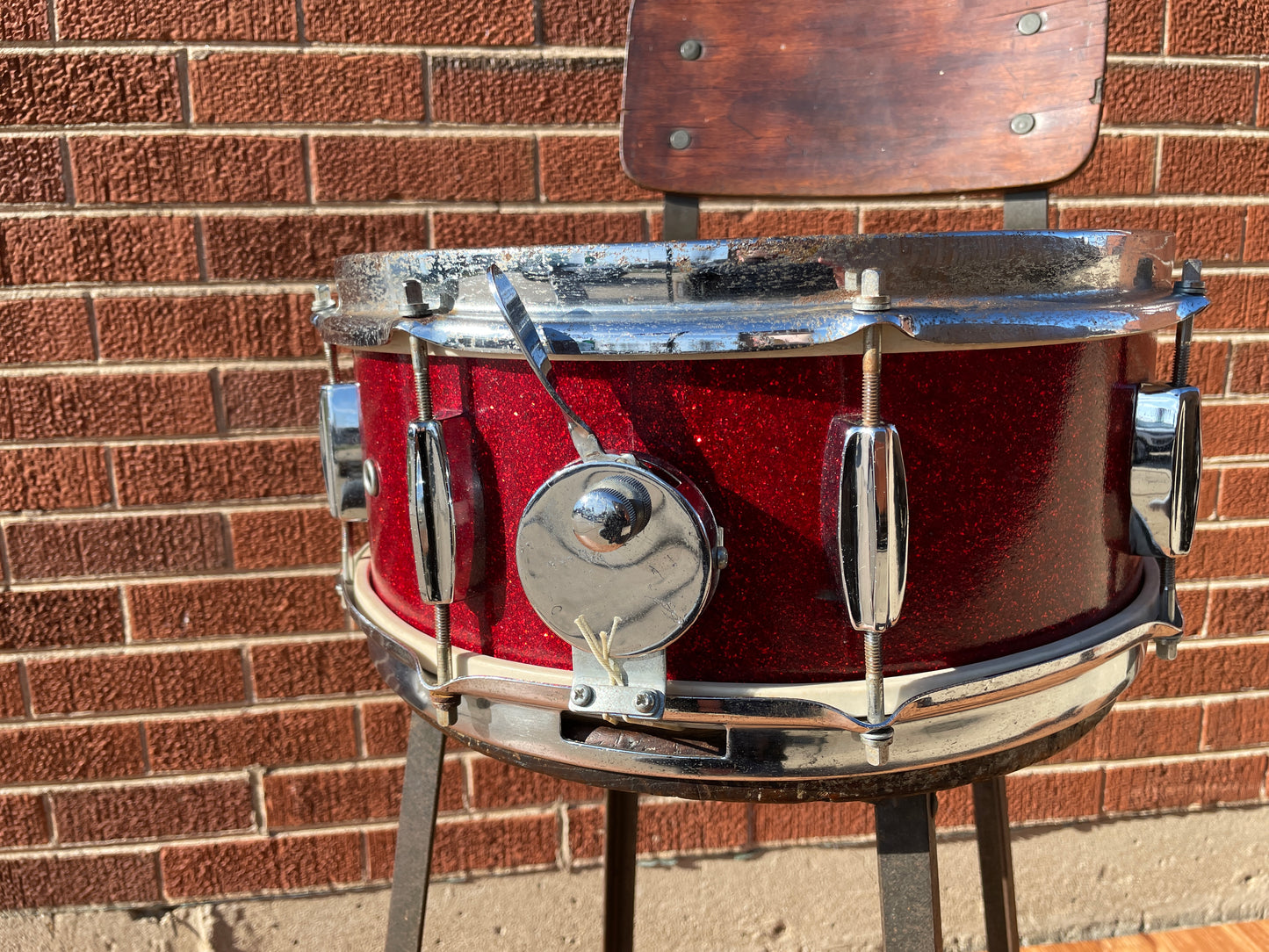 Vintage 1960s Pearl 5x14 Snare Drum Red Sparkle