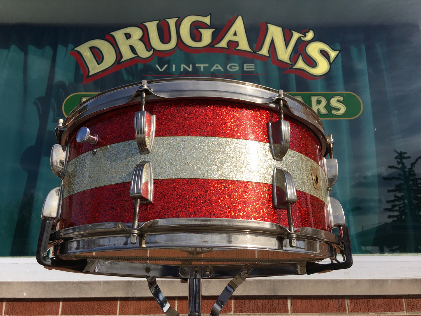 1961 Ludwig Pre-Serial # 6.5x15 School Festival Snare Drum Red Sparkle w/ Silver Sparkle Banding