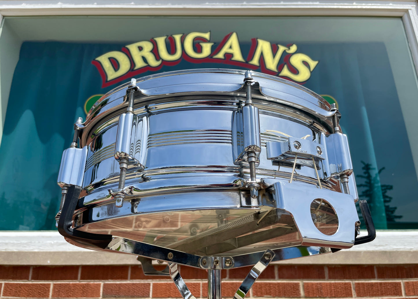 Vintage Rogers 5x14 Dynasonic "Big R" Snare Drum Chrome Over Brass