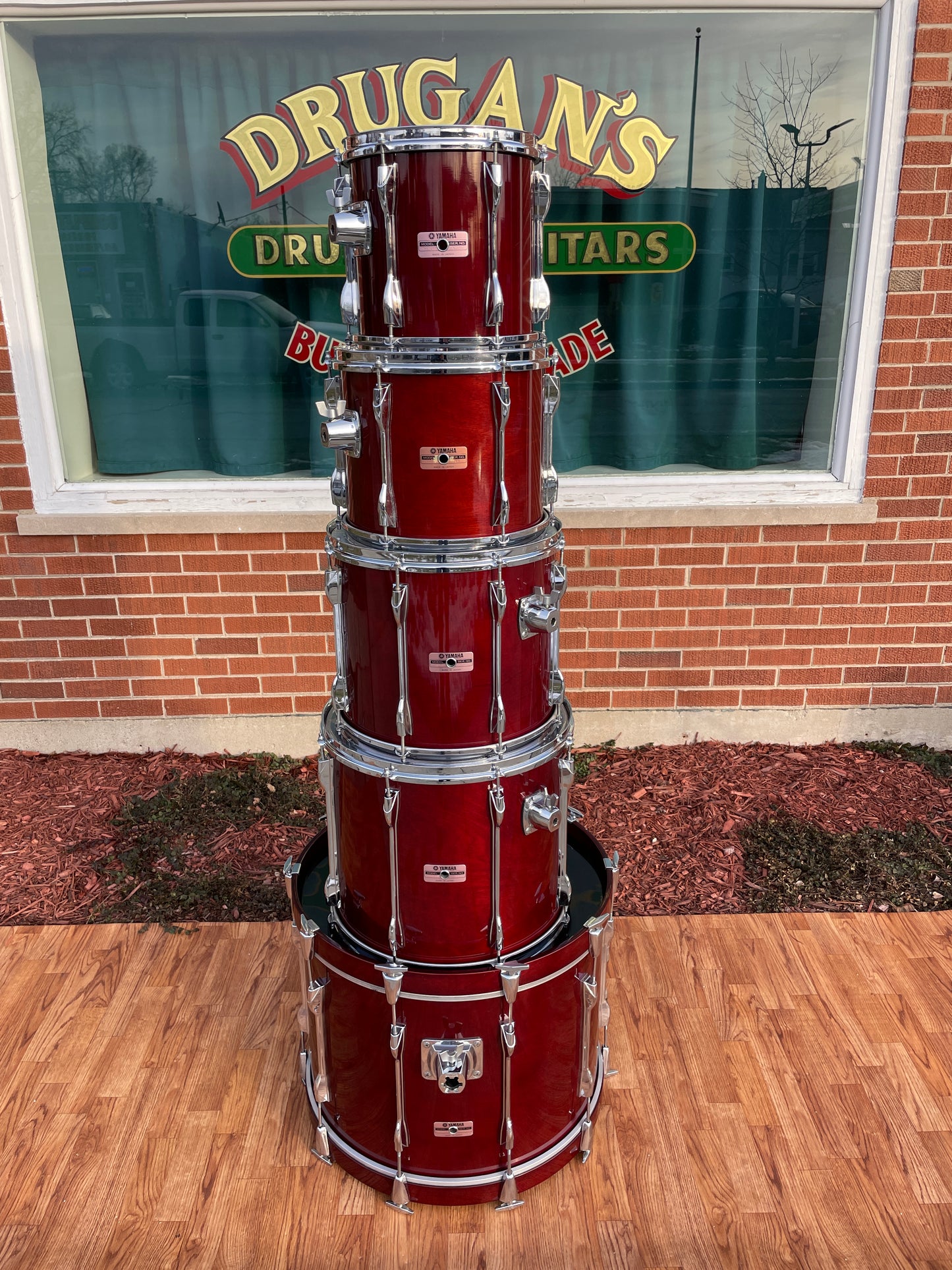 Vintage 1980s Yamaha Recording Custom Drum Set MIJ Red Cherry Wood CLEAN!