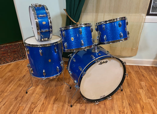 1964 Ludwig No. 983P 5pc Hollywood Outfit Drum Set Blue Sparkle 22/12/12/16/5x14 COB