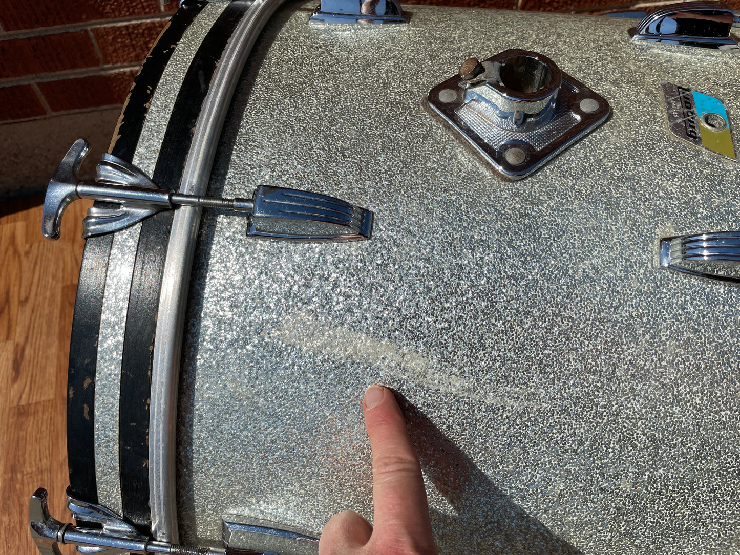 1970s Ludwig 14x22 Hollywood Bass Drum Silver Sparkle