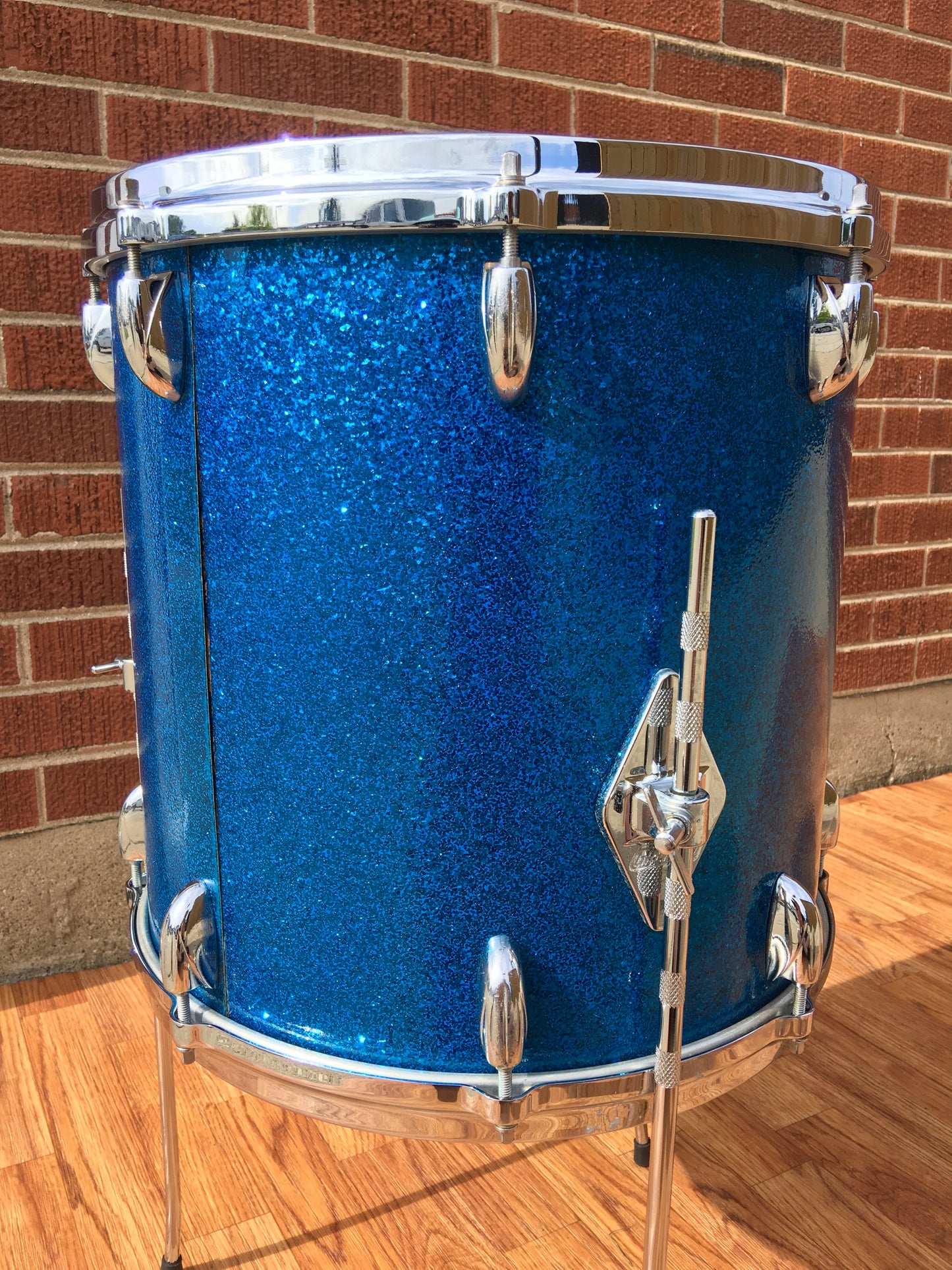 1960s Gretsch 14x14 Progressive Jazz Round Badge 6 Ply Floor Tom Drum Blue Sparkle