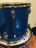 1970s Ludwig Silver Badge Quadra Plus 3 Ply Drum Set Blue Silk 22/13/14/15/16/18
