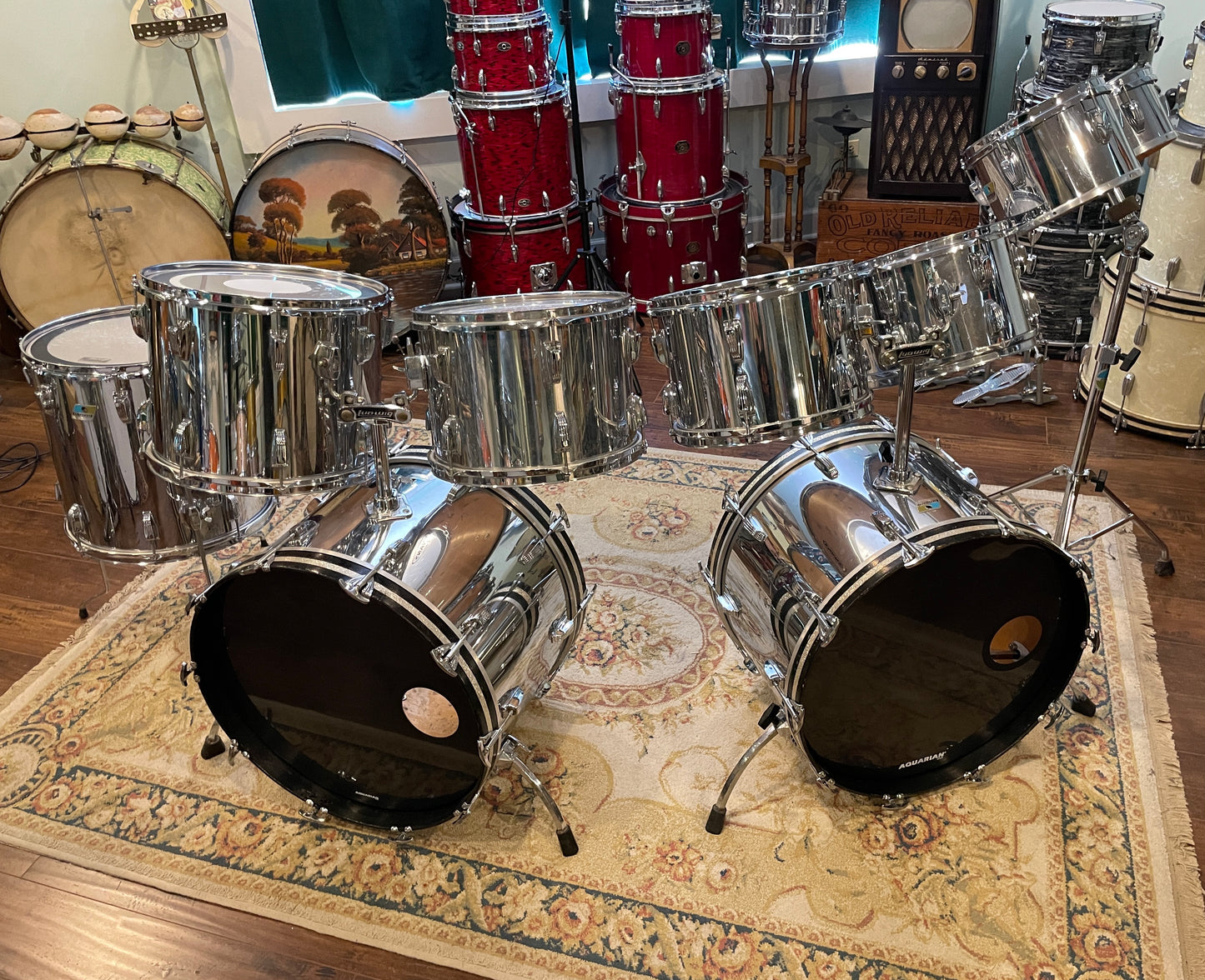 1979-80 Ludwig 9pc. Drum Set Chrome Over Wood *Video Demo*