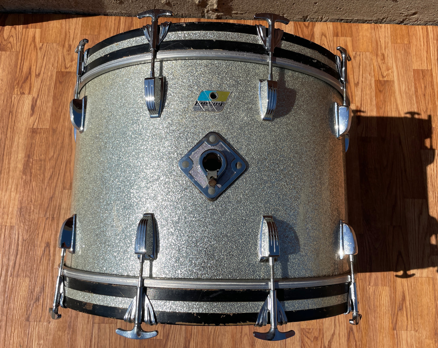 1970s Ludwig 14x22 Hollywood Bass Drum Silver Sparkle