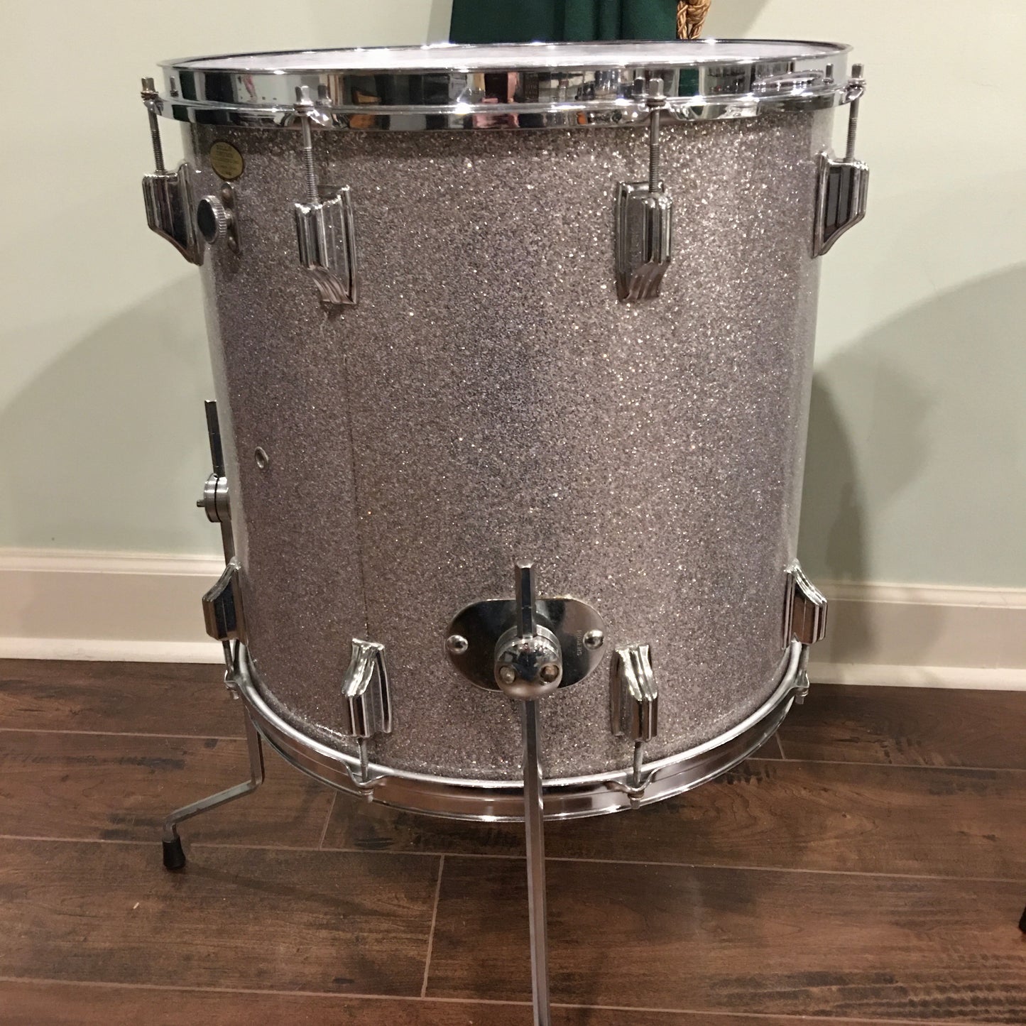 1960s Rogers Cleveland Holiday 16x16 Floor Tom Silver Glass Glitter Sparkle