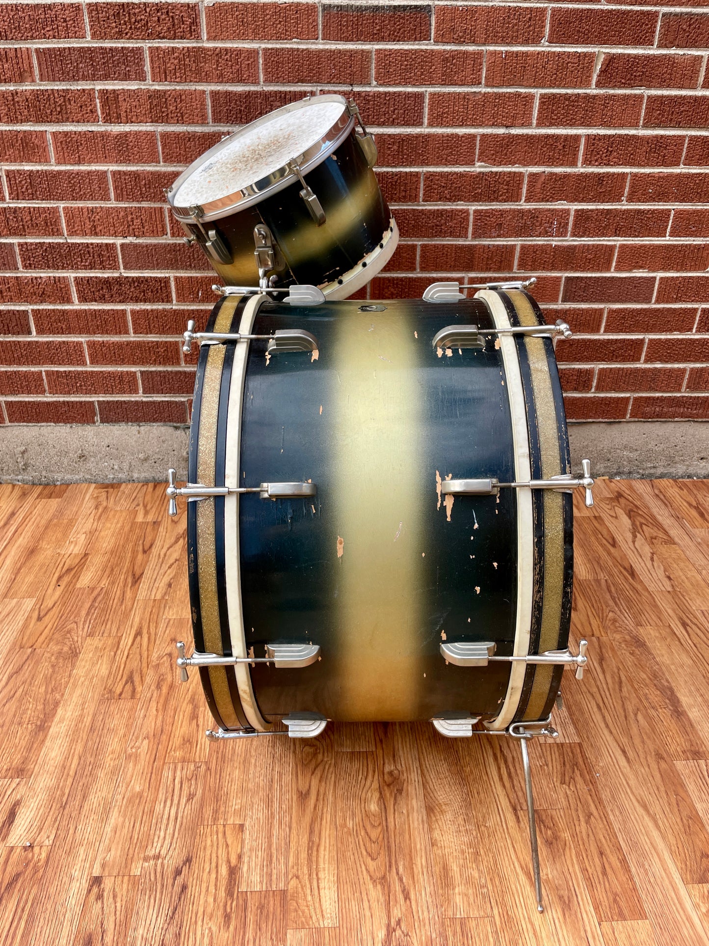 1948 Leedy Broadway Swingster Outfit Tom & Bass Drum Blue / Silver Duco 14x24/9x13