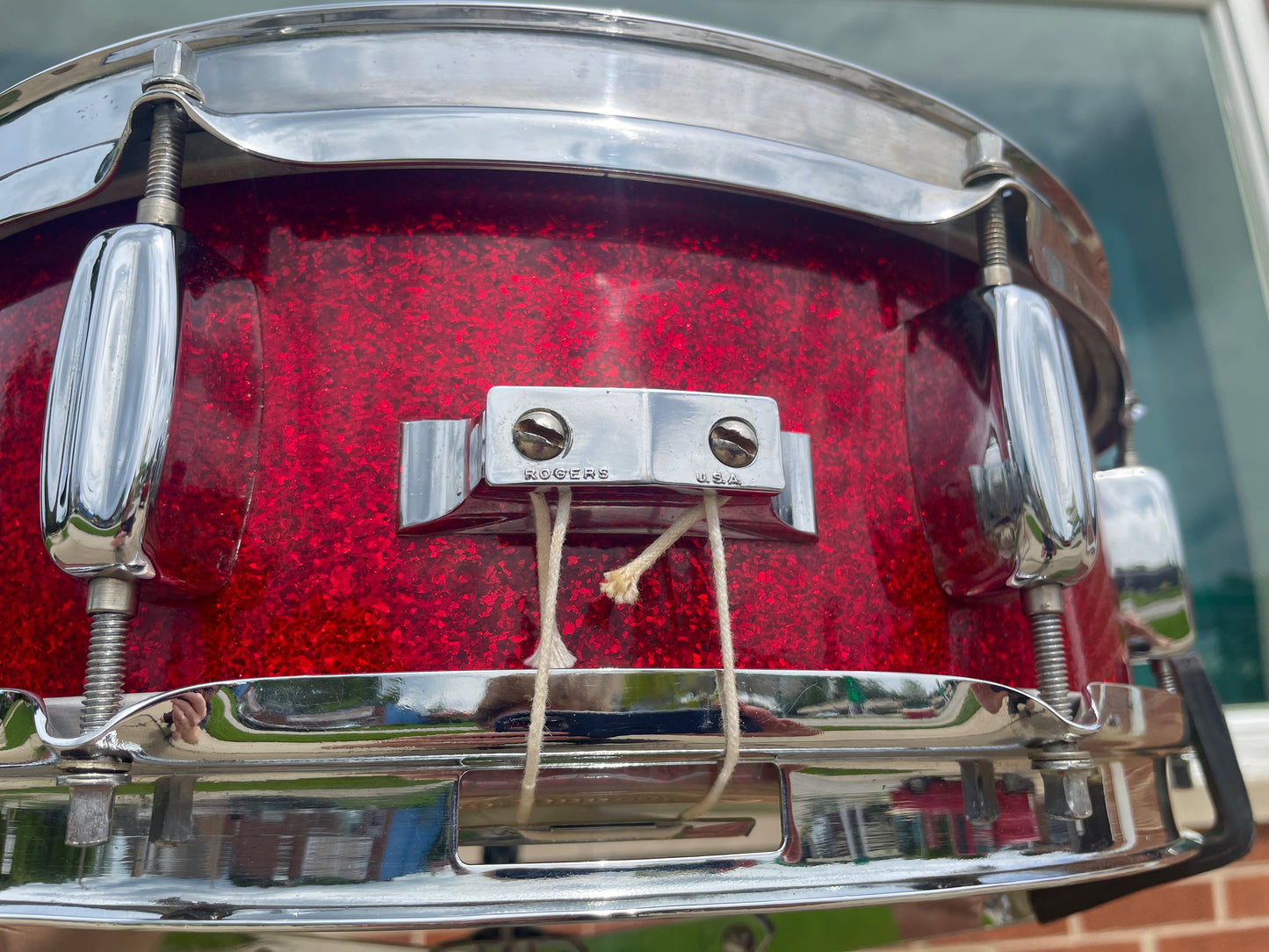 1960s Rogers 5x14 Holiday Snare Drum Sparkling Red Pearl Cleveland Red Sparkle