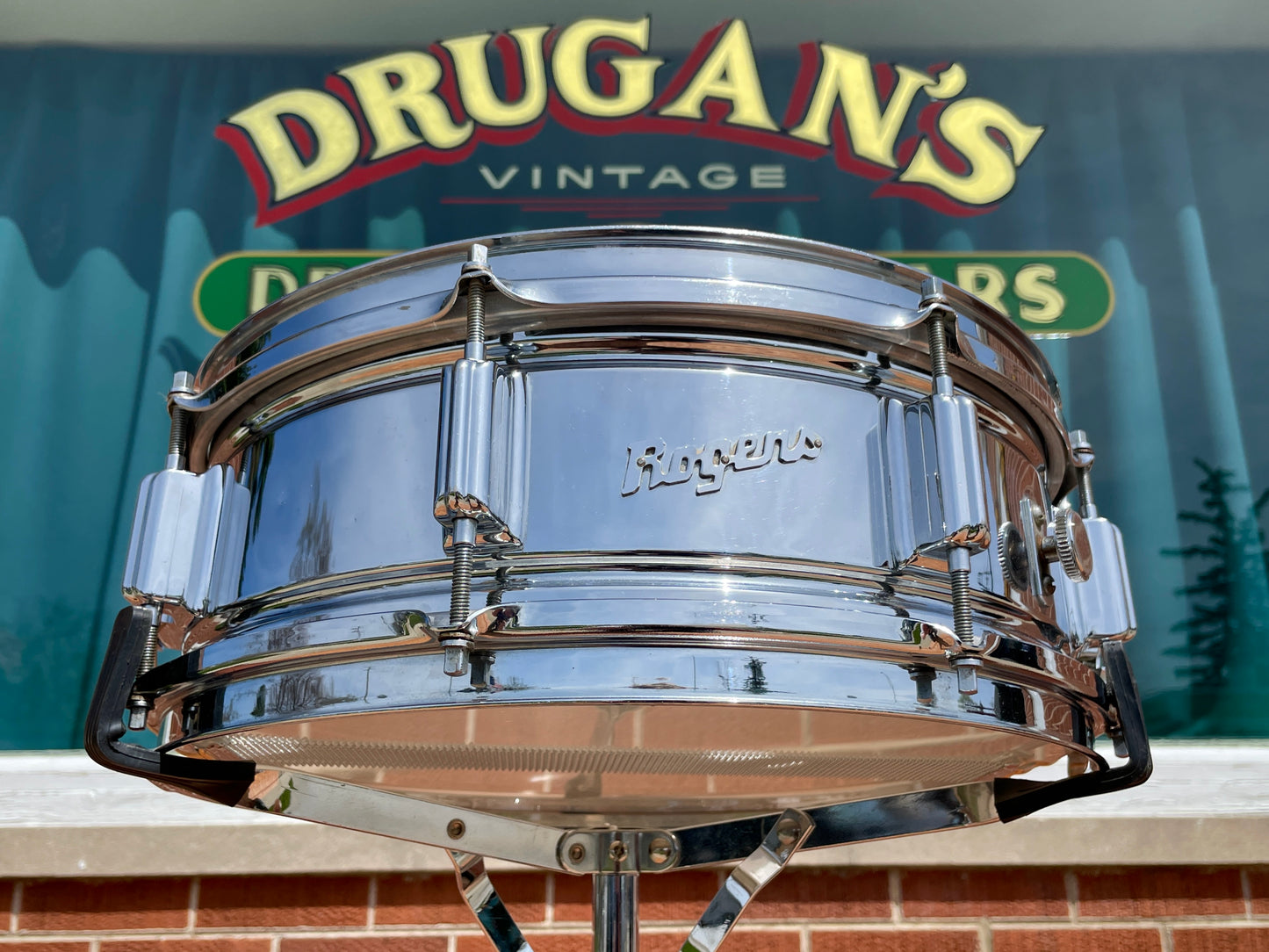 1960s Rogers 5x14 Powertone Snare Drum Chrome Over Brass Dayton