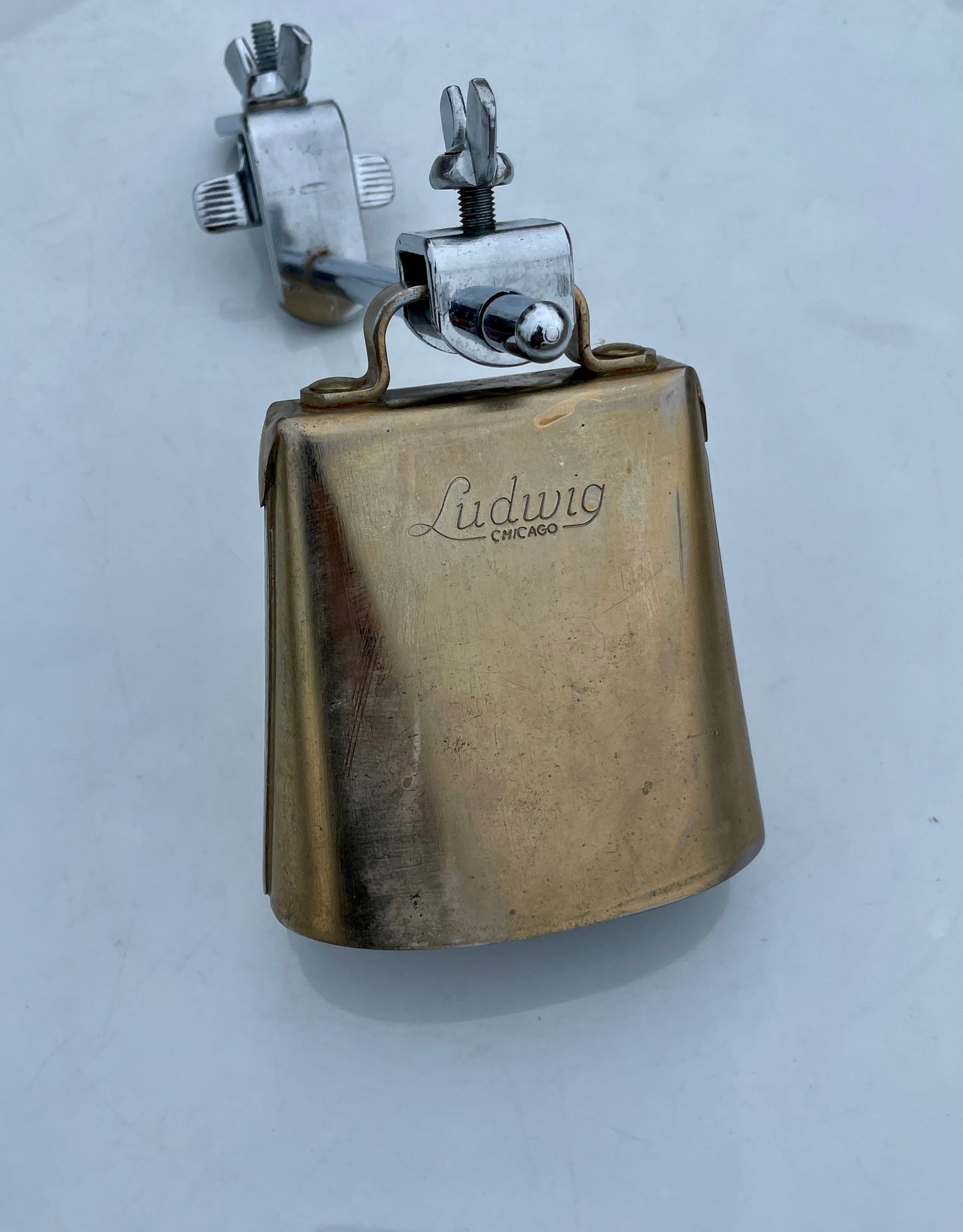 1960s Ludwig 4" Script Logo Gold Tone Cow Bell w/ Bracket Golden Tone