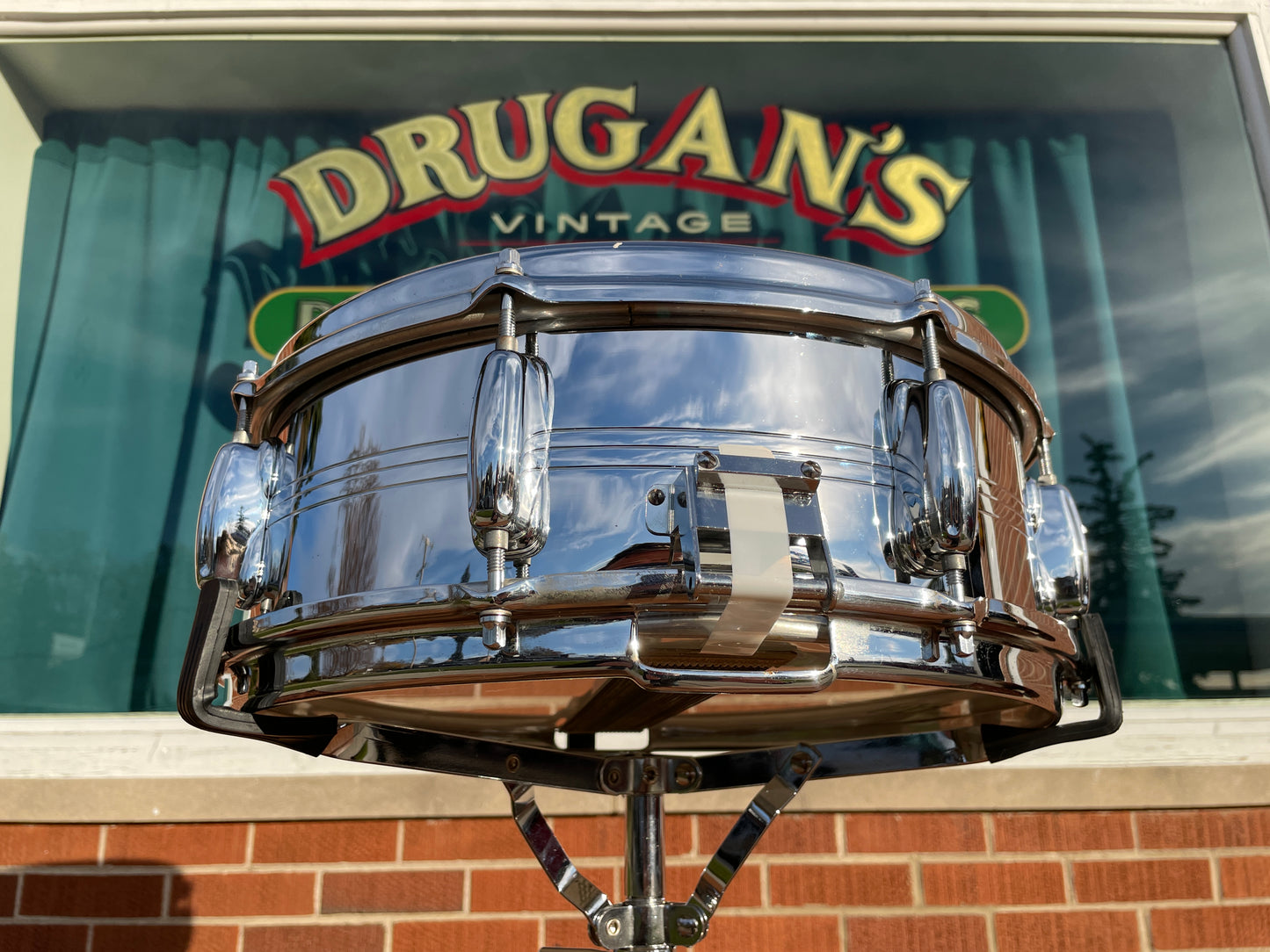 1970s Slingerland No. 130 Gene Krupa 5x14 Sound King Chrome Over Brass Snare Drum w/ Zoomatic Strainer