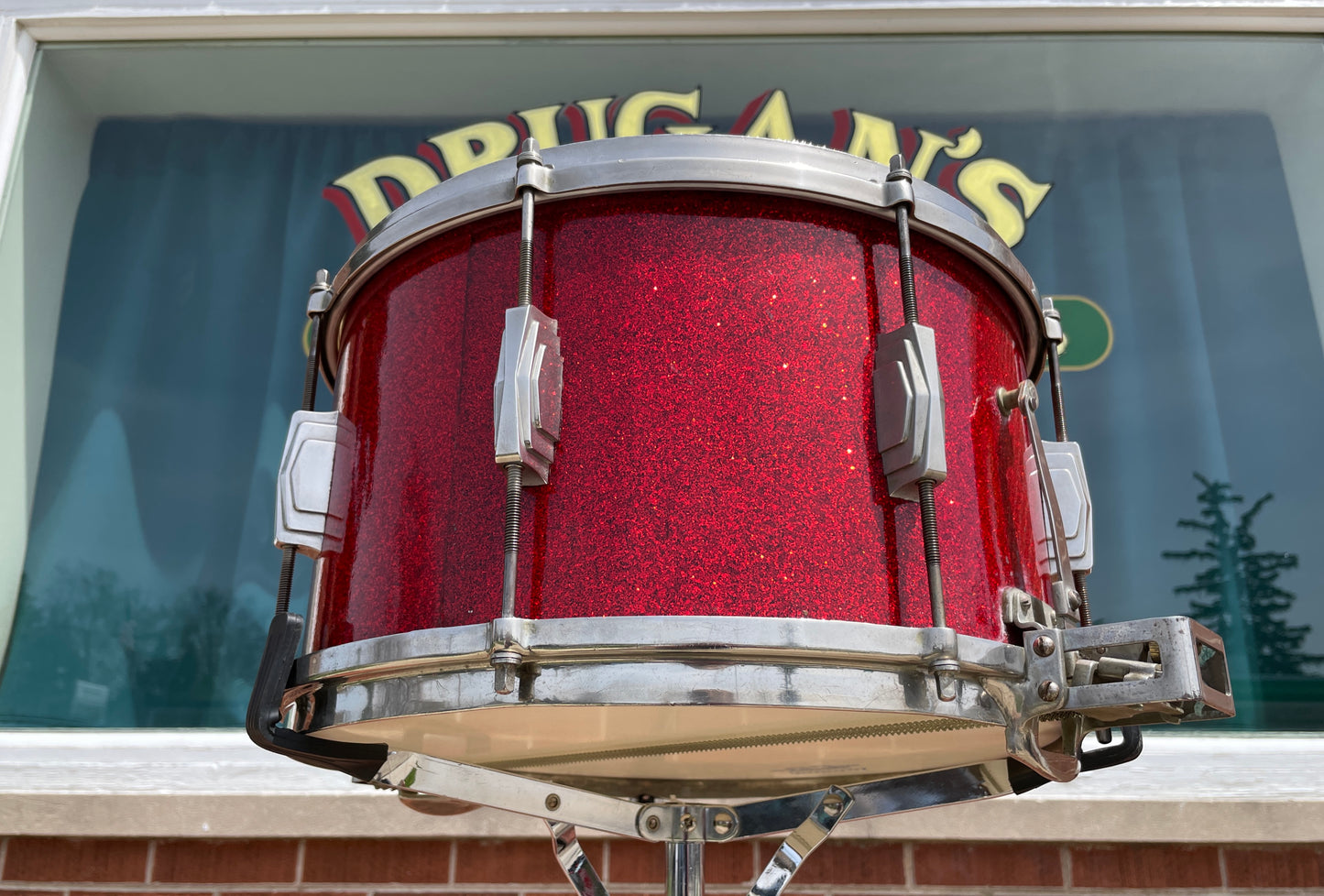 1940 Ludwig & Ludwig 8x14 Super-Swing Snare Drum Red Flash Pearl Sparkle
