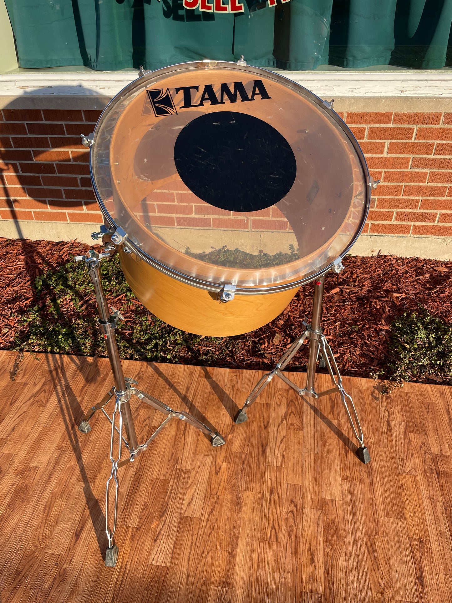 1980s Tama 20" Superstar Model 9850S Suspended Gong Bass Drum Super Maple Natural w/ Single Arm Stands - Billy Cobham