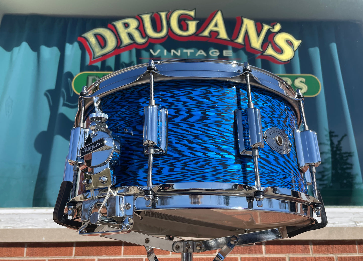 Rogers 6.5x14 Wood Dyna-Sonic Snare Drum Blue Onyx Dynasonic Reissue #37-BLO