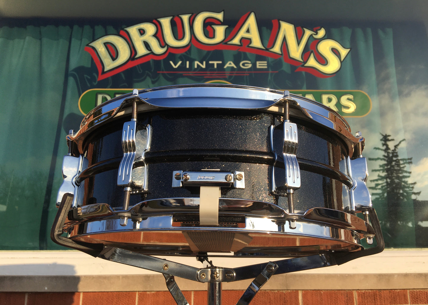 1980s Ludwig Black Galaxy 5x14 Blackrolite Acrolite Snare Drum