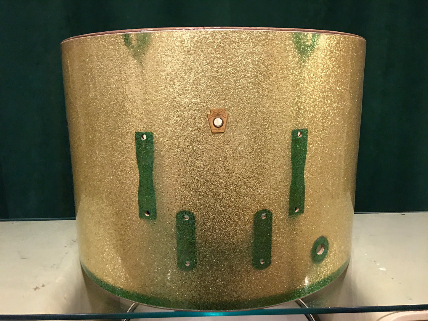 1960s Ludwig 14x20 Club Date Bass Drum Shell Green Sparkle Keystone
