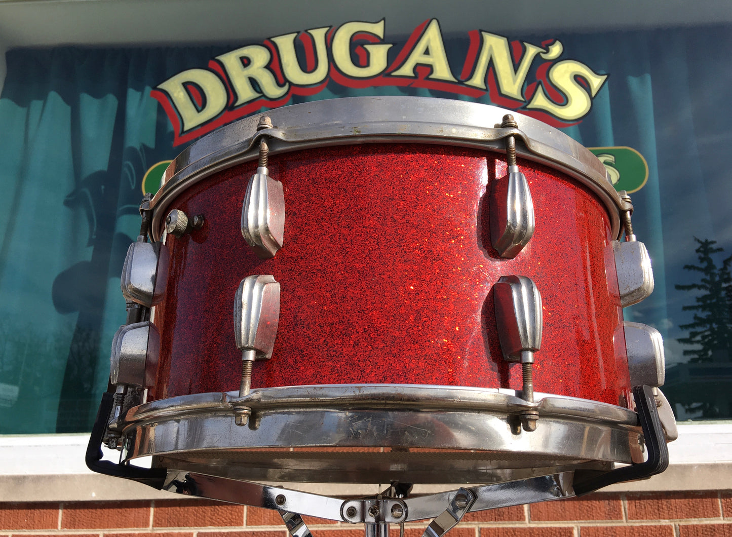 1953-56 Slingerland 7x14 Radio King Solid Shell Hollywood Ace Snare Drum Red Sparkle