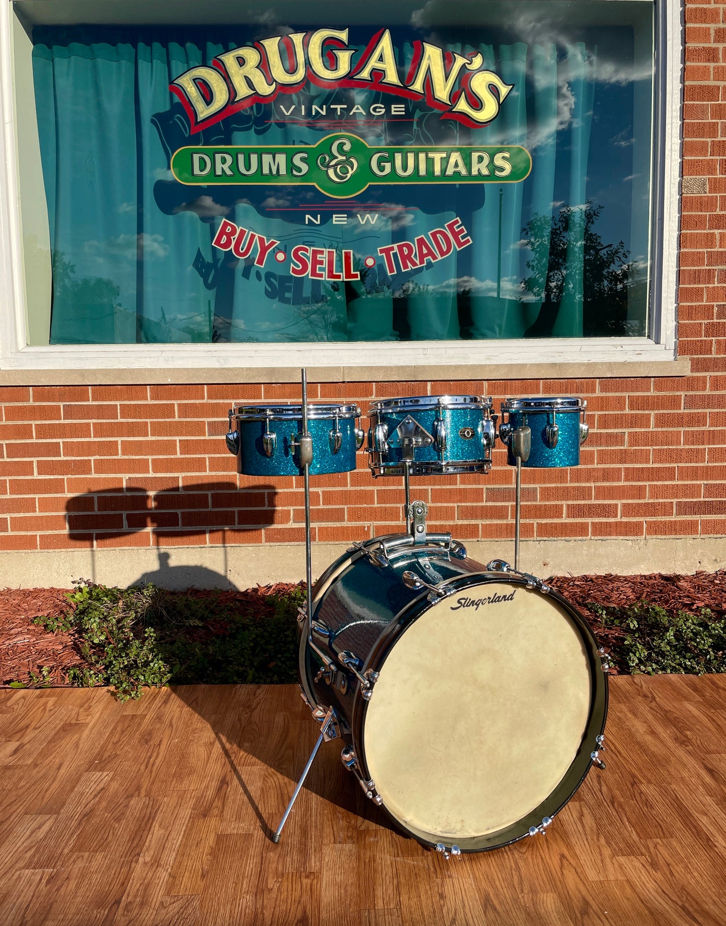 1958 Slingerland Radio King Little Pro Outfit No. 4N Drum Set Aqua Blue Sparkle