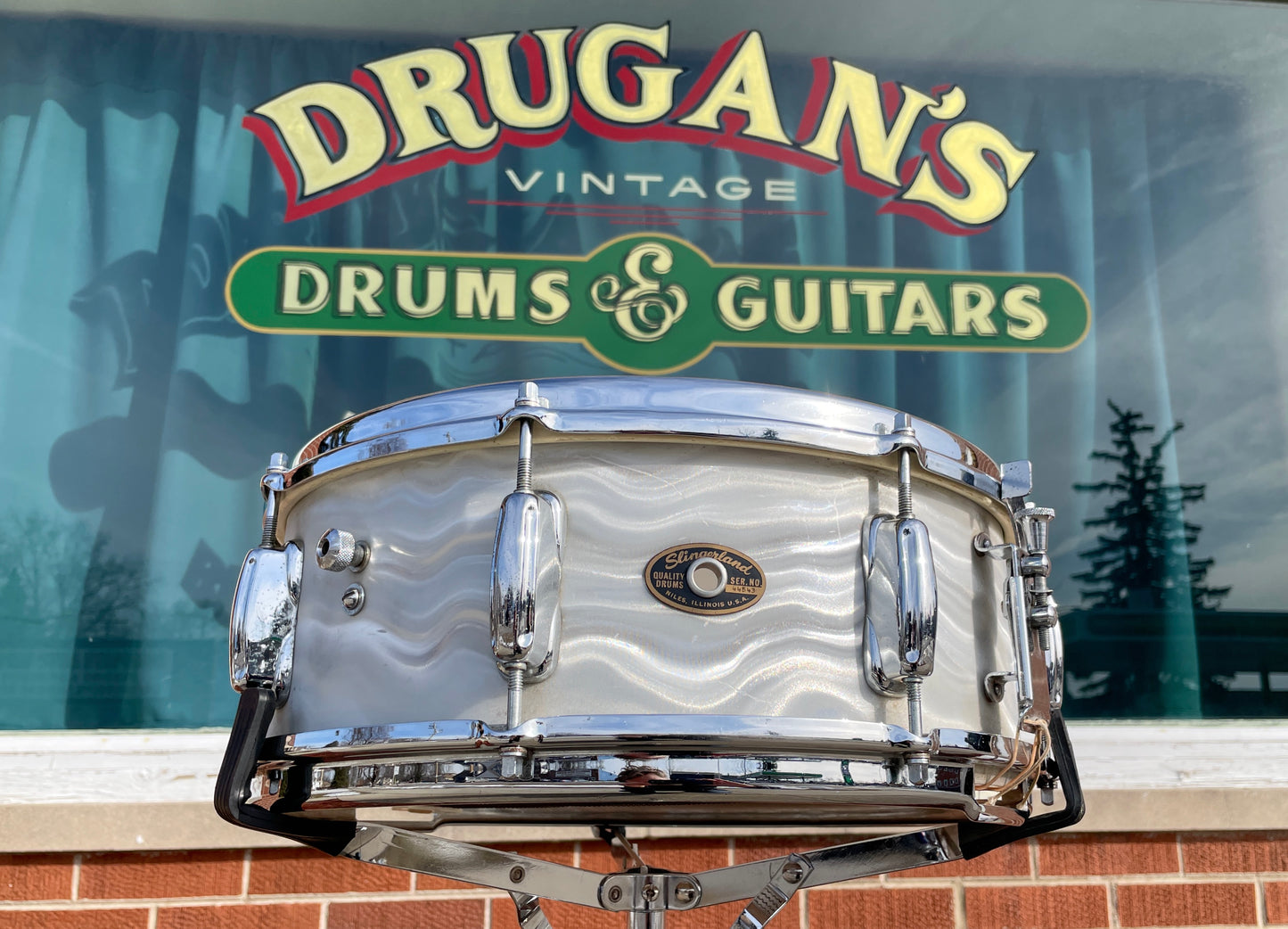 1964 Slingerland No. 146 Hollywood Ace 5x14 Snare Drum White Satin Flame Pearl