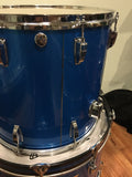 1970s Ludwig Silver Badge Quadra Plus 3 Ply Drum Set Blue Silk 22/13/14/15/16/18
