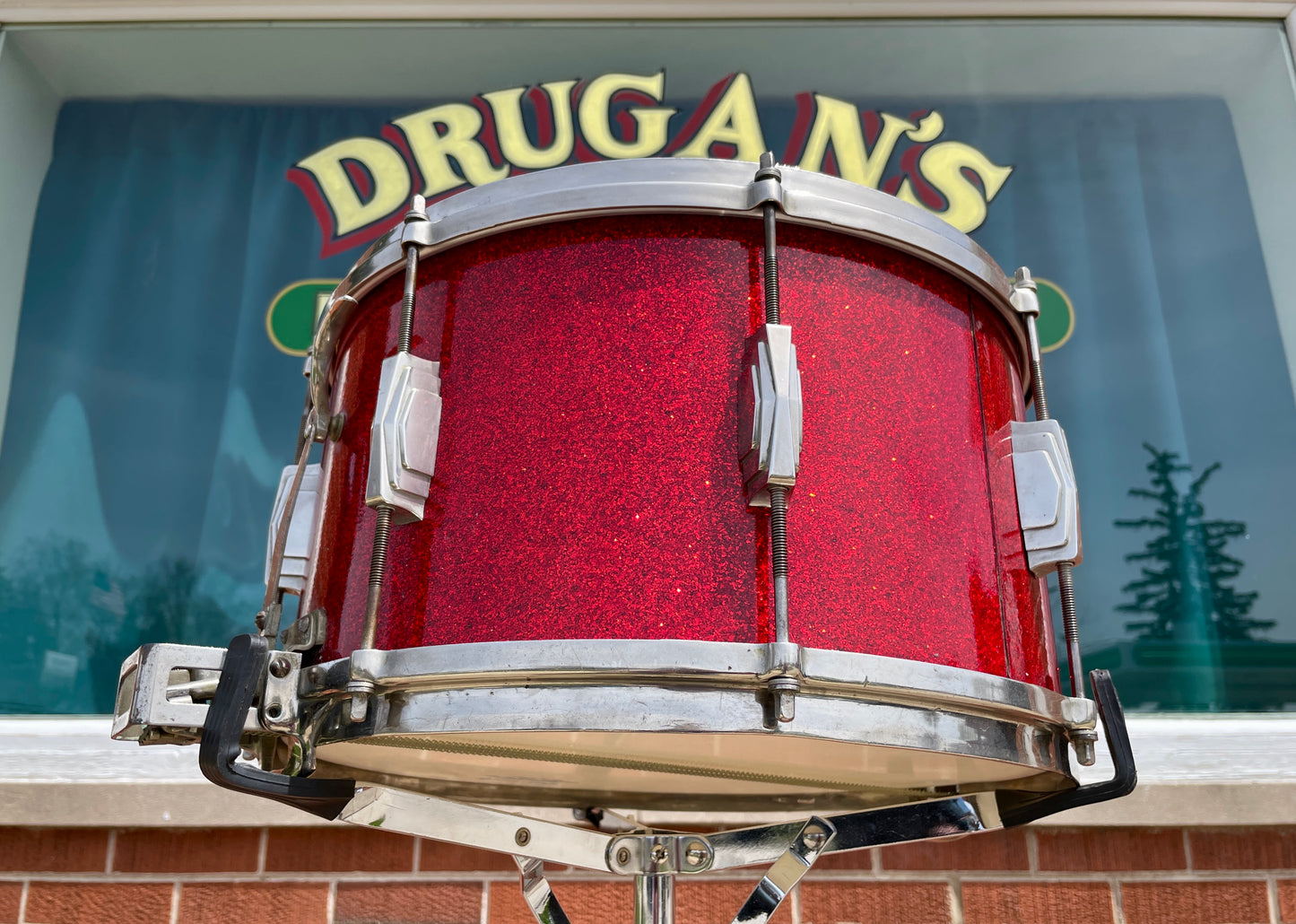1940 Ludwig & Ludwig 8x14 Super-Swing Snare Drum Red Flash Pearl Sparkle