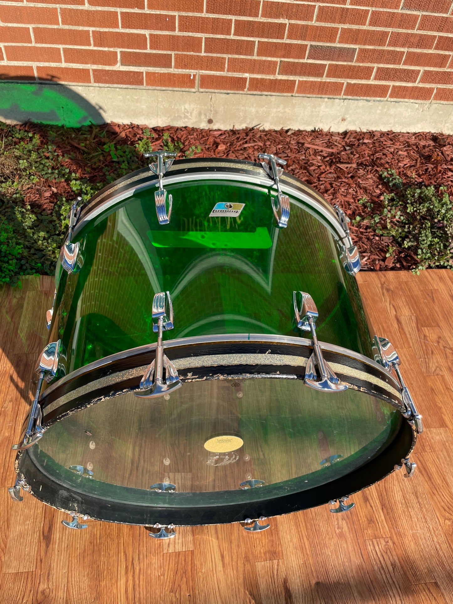 1970s Ludwig 14x24 Vistalite Bass Drum Green Virgin Shell