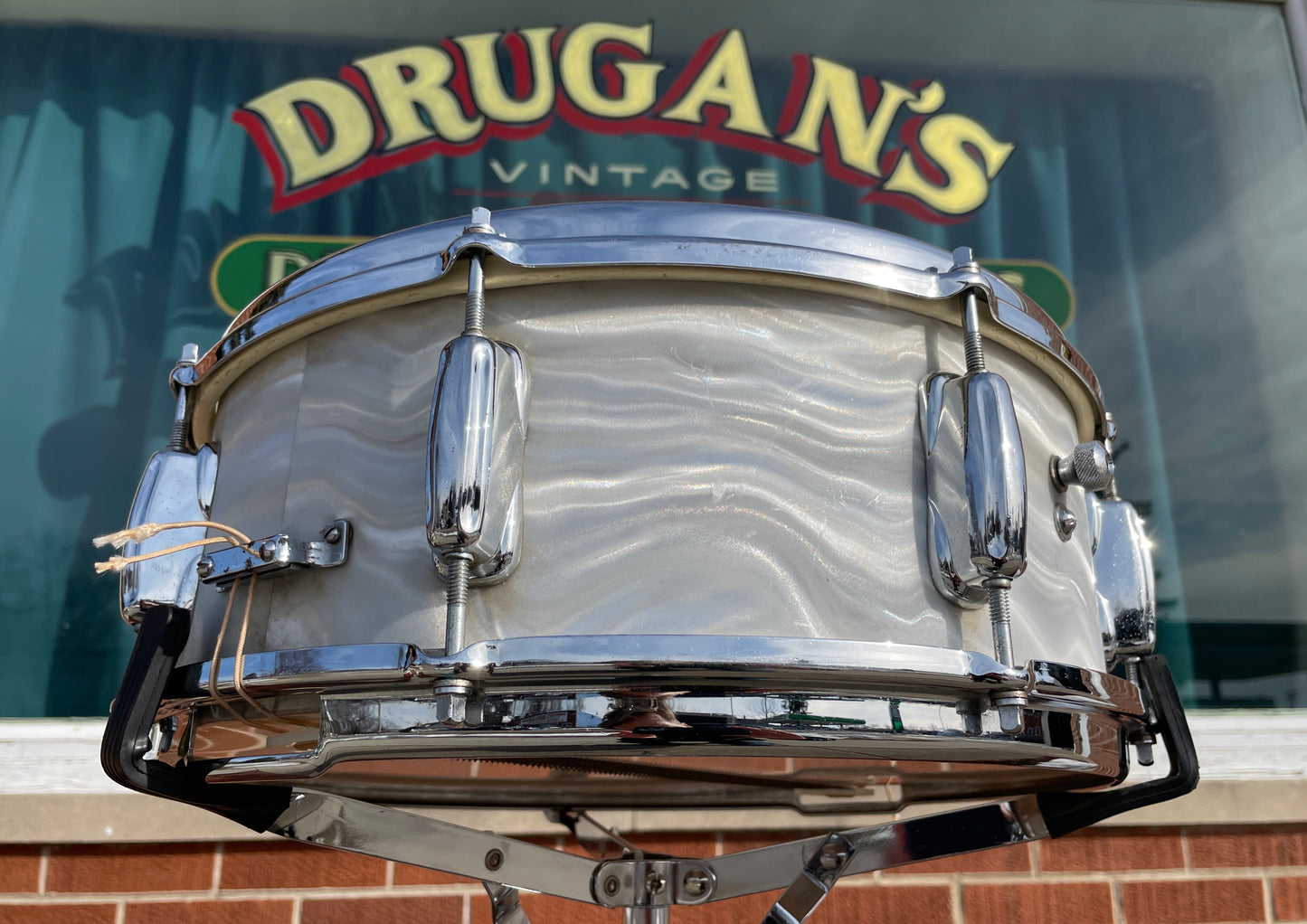 1964 Slingerland No. 146 Hollywood Ace 5x14 Snare Drum White Satin Flame Pearl